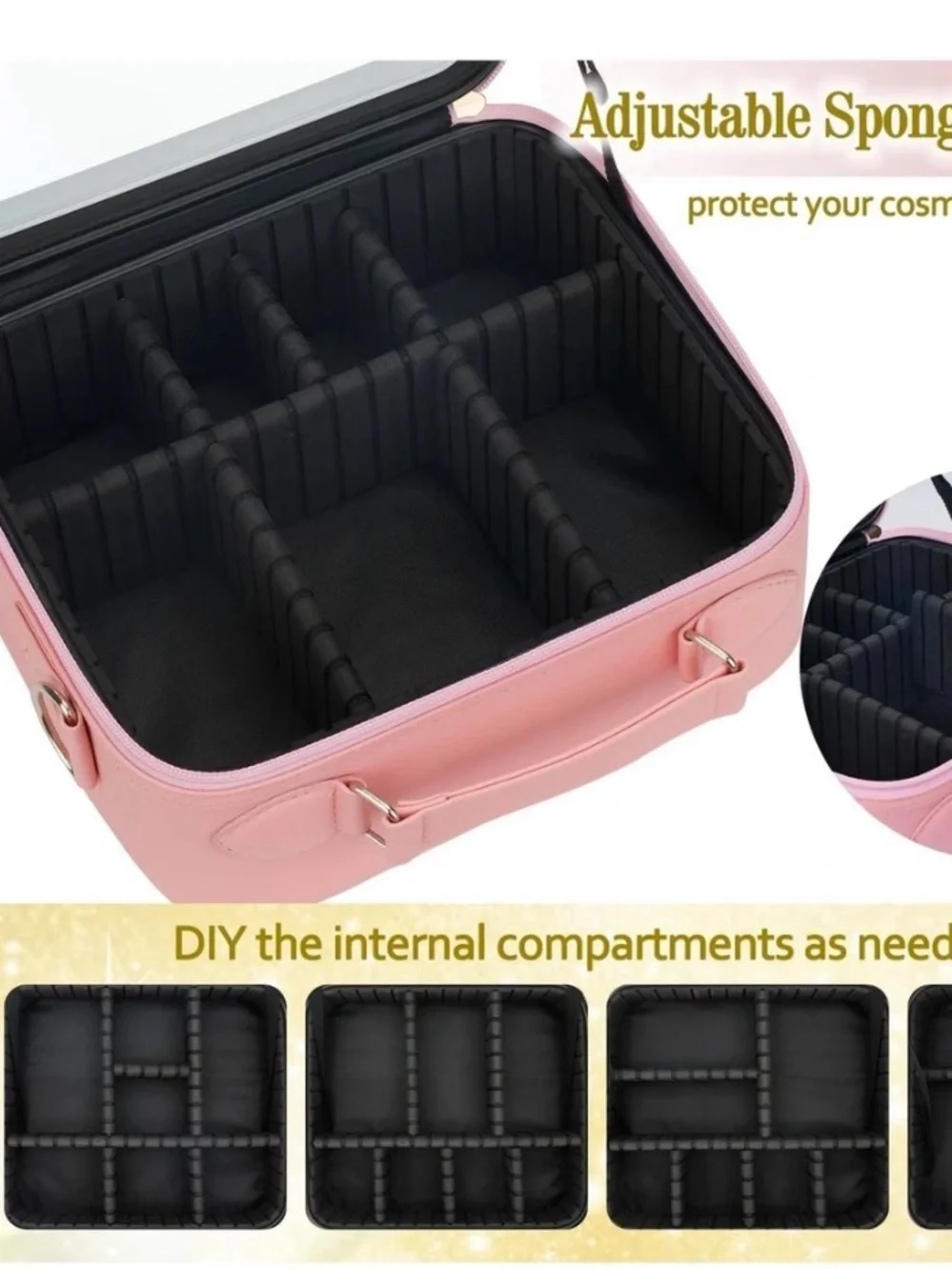 Black Travel Cosmetic a bag with Light Up LED Mirror